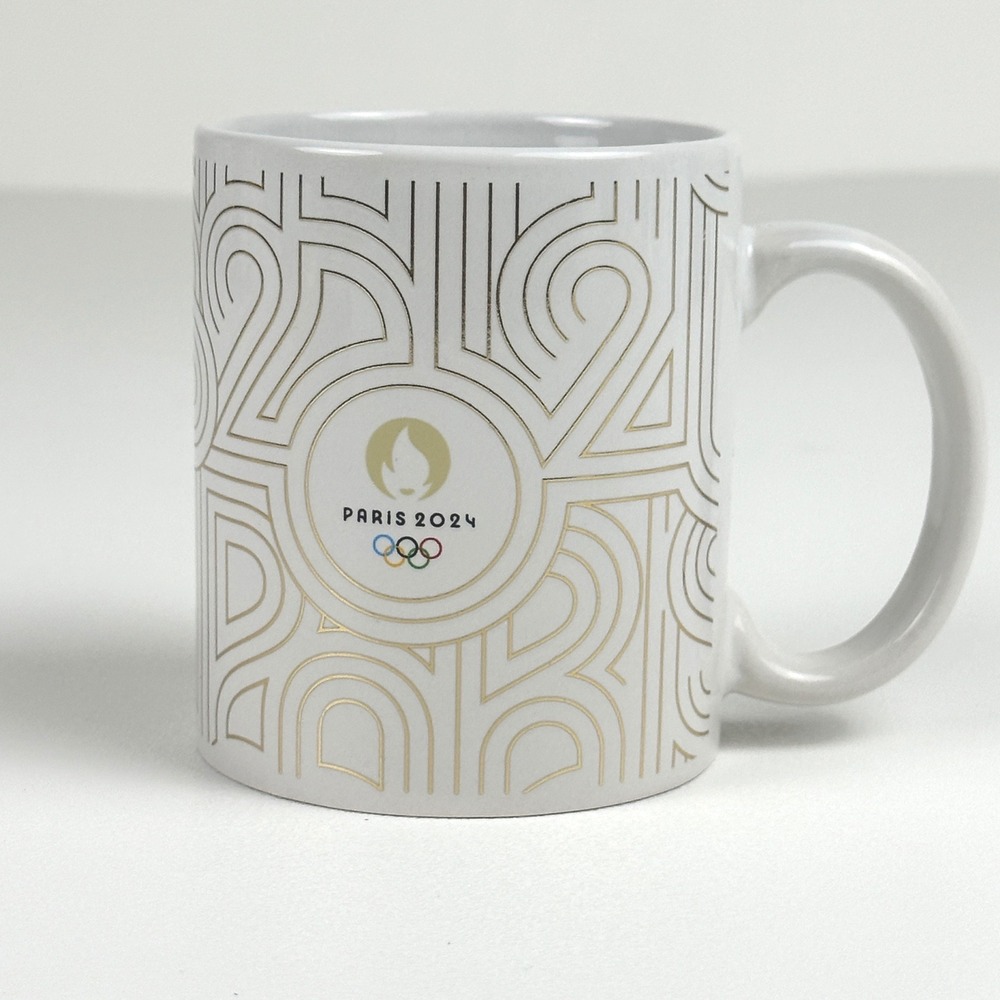 Paris 2024 Olympic Games Official Souvenir Mug White Gold Geometric Logo